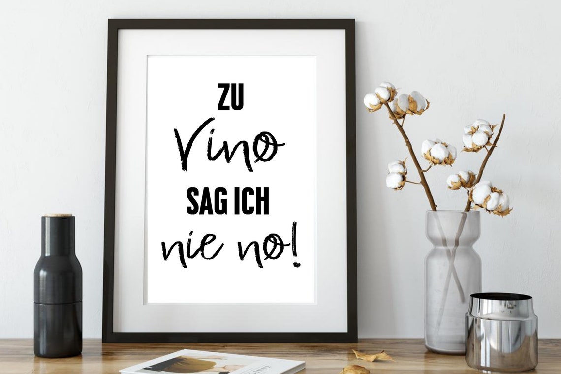 Funny Wine Saying Never Say No To Vino Kitchen Black White Print - Image 2