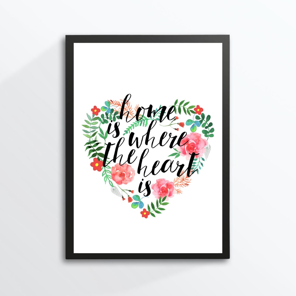 Home Is Where The Heart Is Floral Heart Watercolor Script Wall Print - Image 3