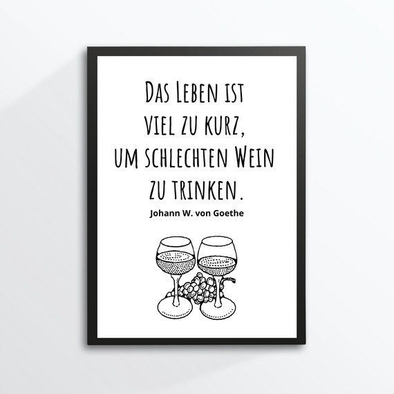 Wine Quote Poster German Goethe Quote Typography Kitchen Wall Art Print