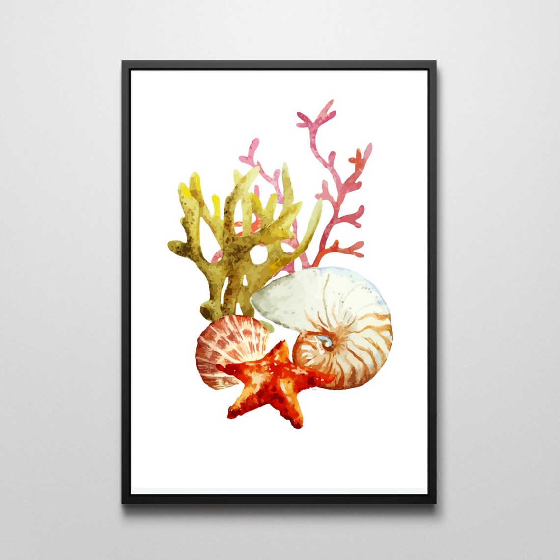 Din A4 Art Print Unframed Watercolor Coral Shells Starfish Maritime Sea Bathroom Image Poster Gift - Image 2