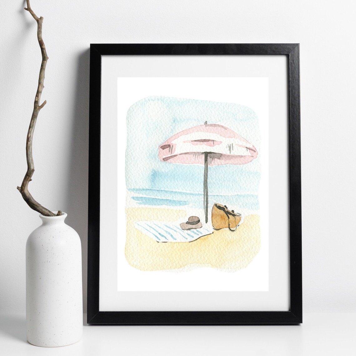Beach Umbrella Summer Holiday Watercolor Seaside Vacation Art Poster