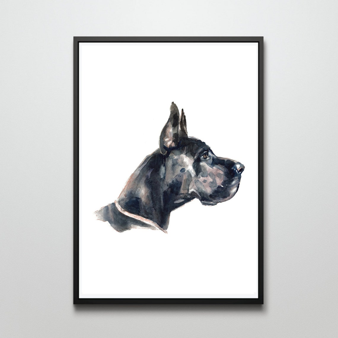 Great Dane Black Watercolor Profile Portrait Dog Breed Wall Art - Image 2