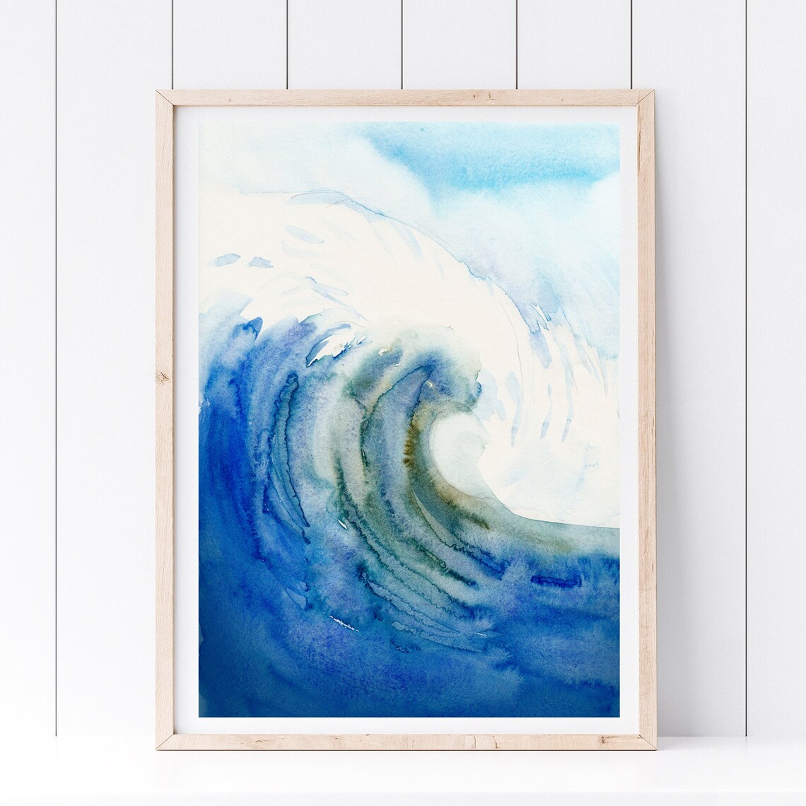 Blue Ocean Wave Watercolor Surf Surfing Beach Coastal Wall Art Print - Image 3