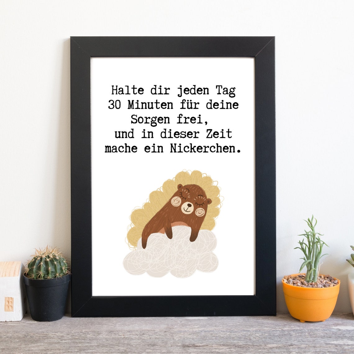 Funny Nap Time Quote Sleeping Bear Cartoon German Saying Poster