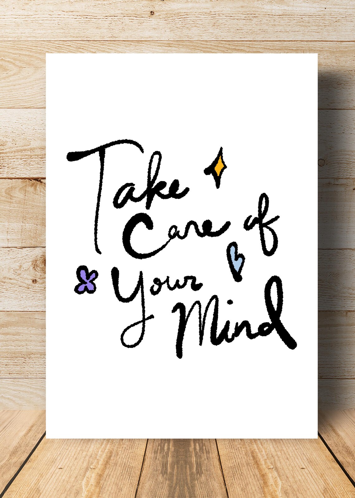 Take Care Of Your Mind Lettering Self Care Motivation Quote Wall Art - Image 3