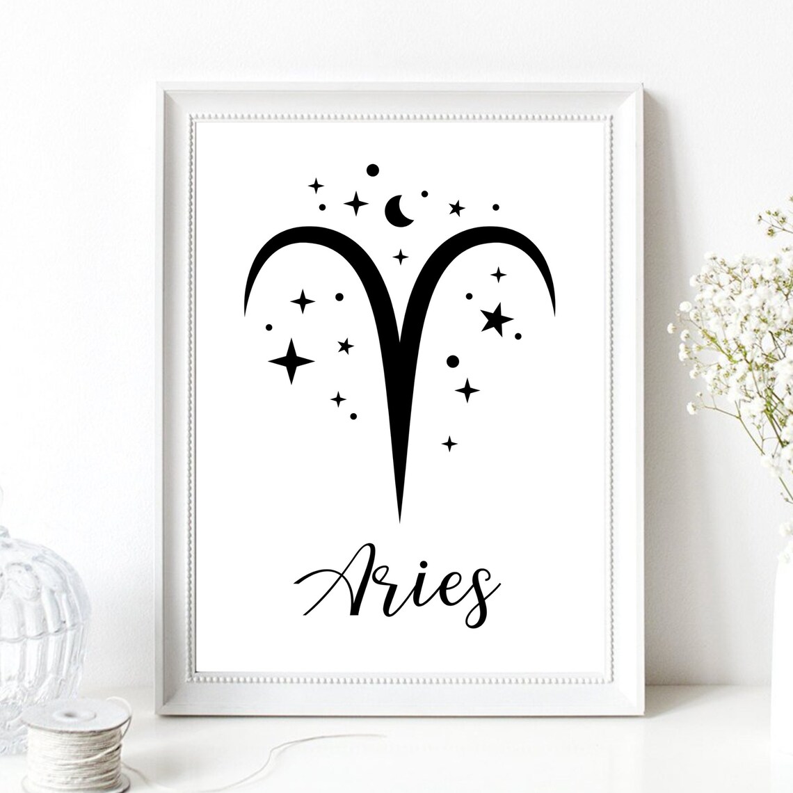 Aries Zodiac Symbol Starry Script Celestial Astrology Wall Decor Poster - Image 3