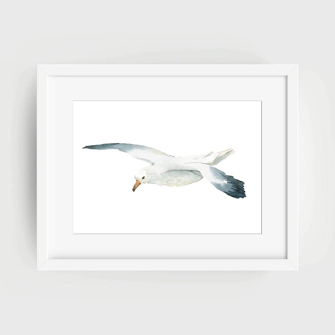 Gliding Seagull In Flight Watercolor Coastal Nautical Bird Poster - Image 2