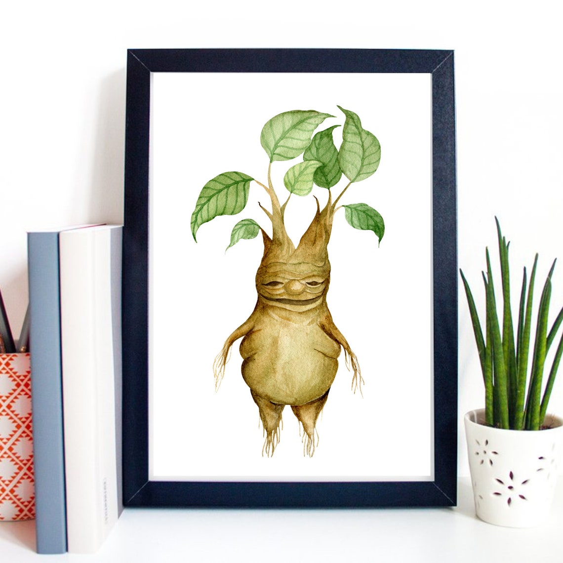 Cute Mandrake Root Magic Plant Watercolor Fantasy Botanical Poster - Image 2