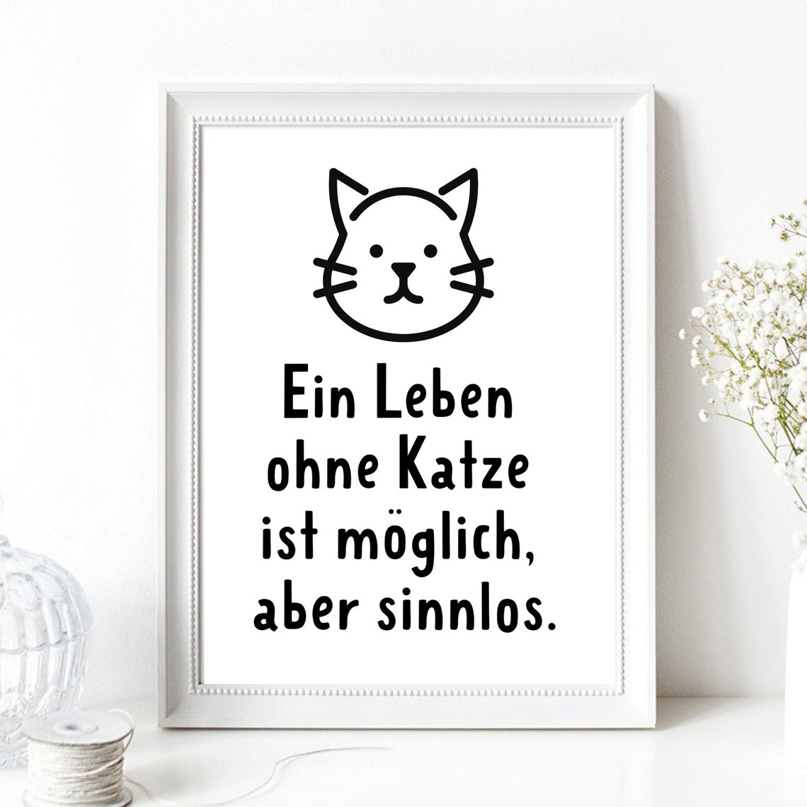 Life Without A Cat Is Pointless Cute Line Drawing Humor Poster - Image 2