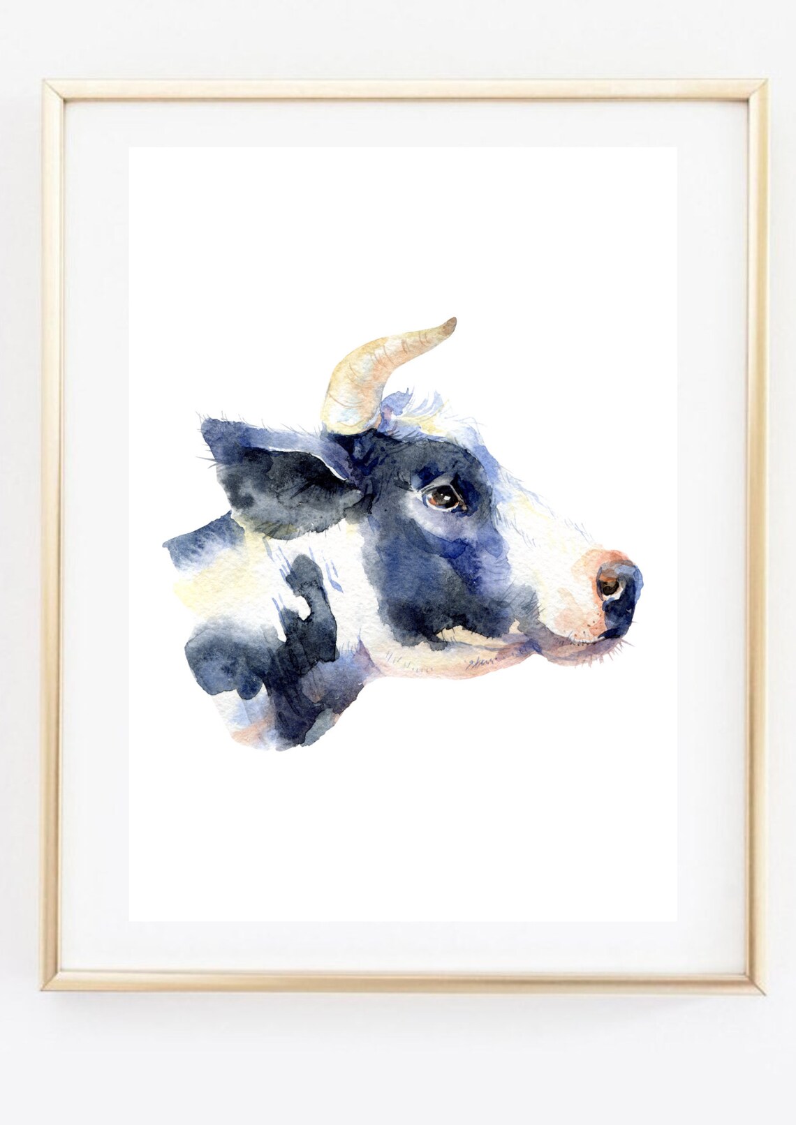 Black White Bull Cow Head Watercolor Farm Animal Portrait Art Print - Image 3