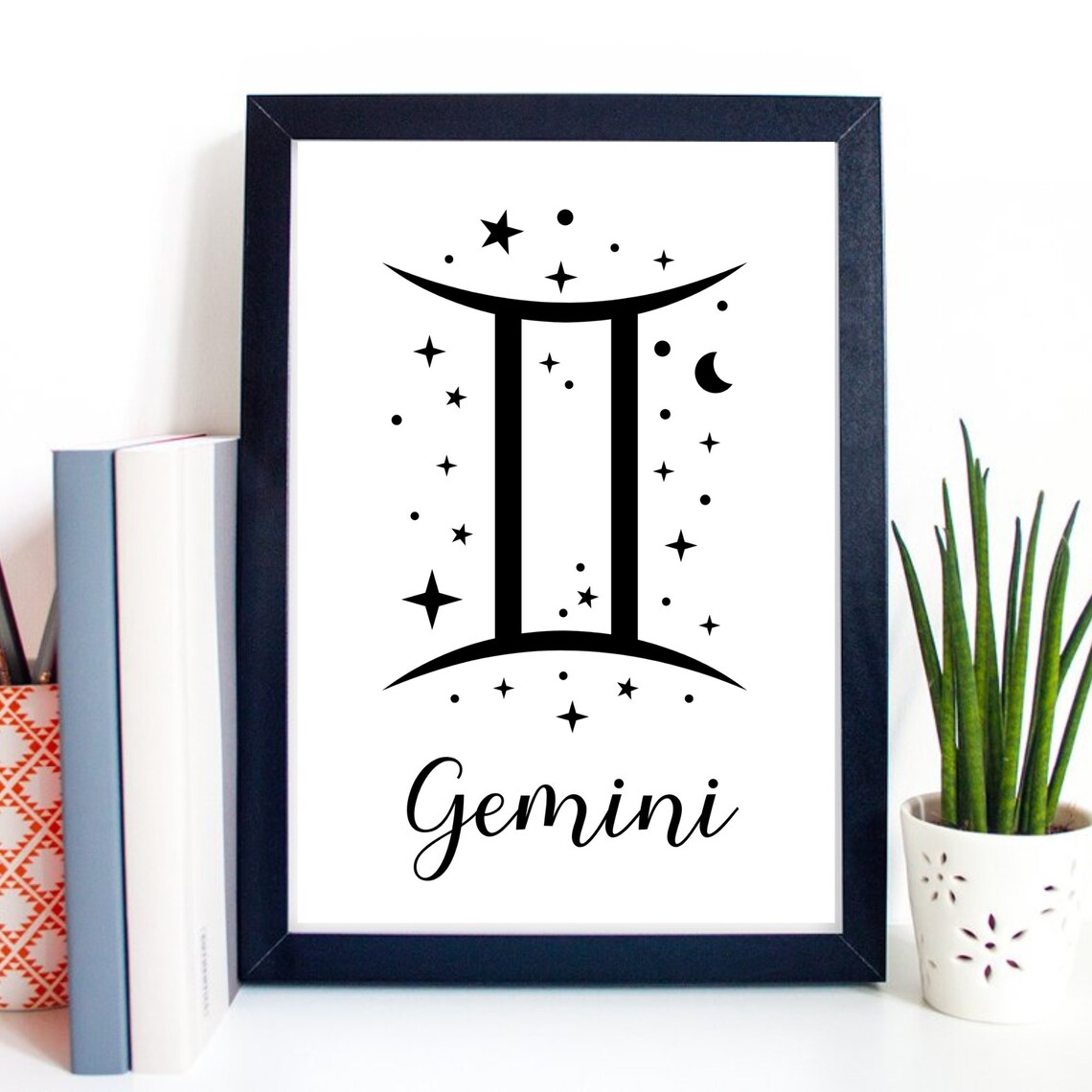 Gemini Zodiac Symbol Starry Script Celestial Astrology Wall Decor Poster
