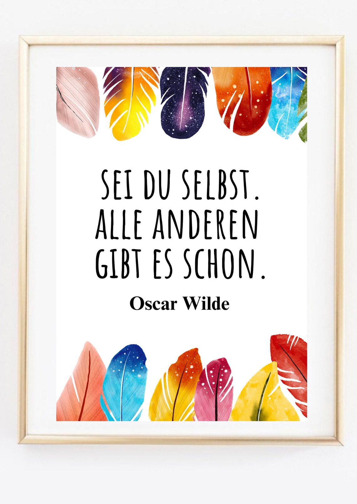 Oscar Wilde Be Yourself Quote German Colorful Feathers Art Poster - Image 3