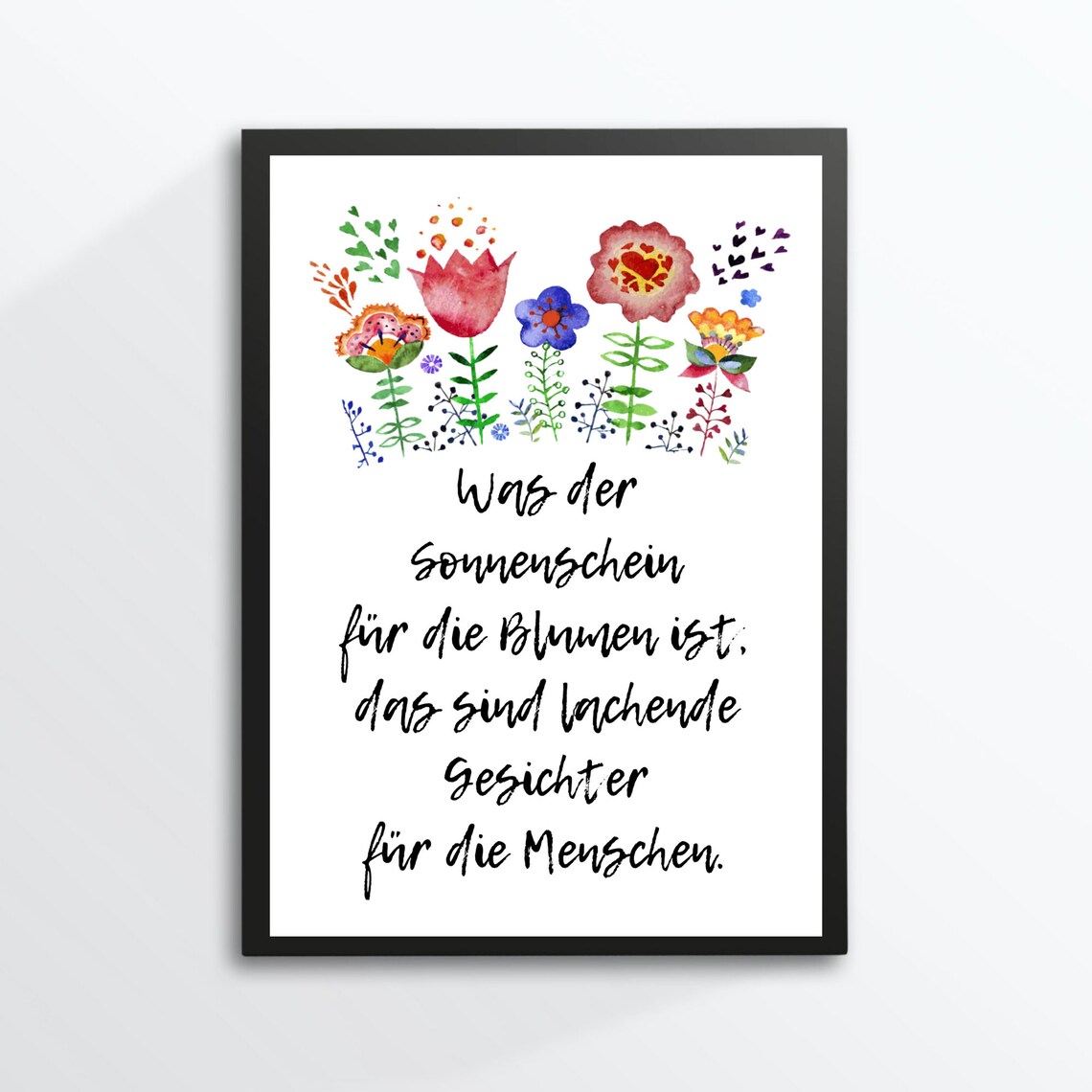 Smiling Faces German Saying Watercolor Flowers Happiness Joy Poster