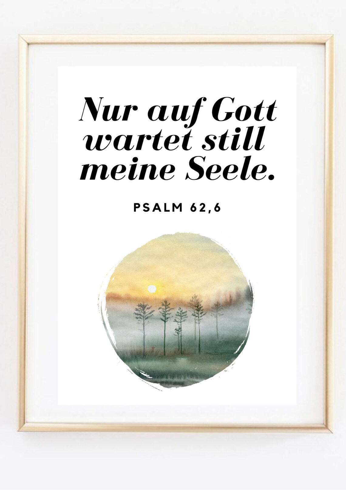 Psalm 626 German Bible Verse My Soul Waits For God Watercolor Sunset Poster - Image 3
