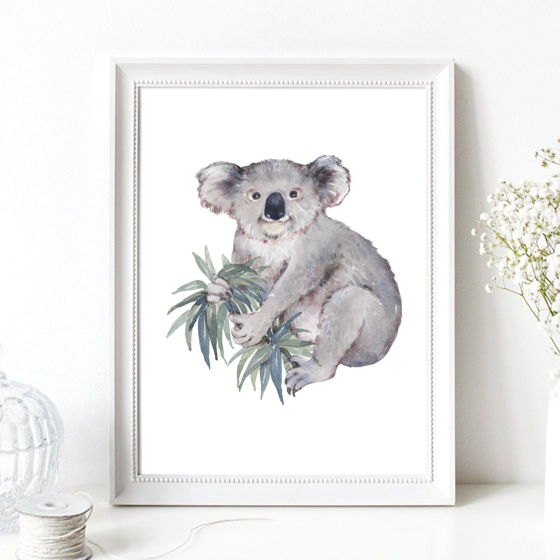 Cute Koala Eucalyptus Watercolor Baby Animal Nursery Wall Art
