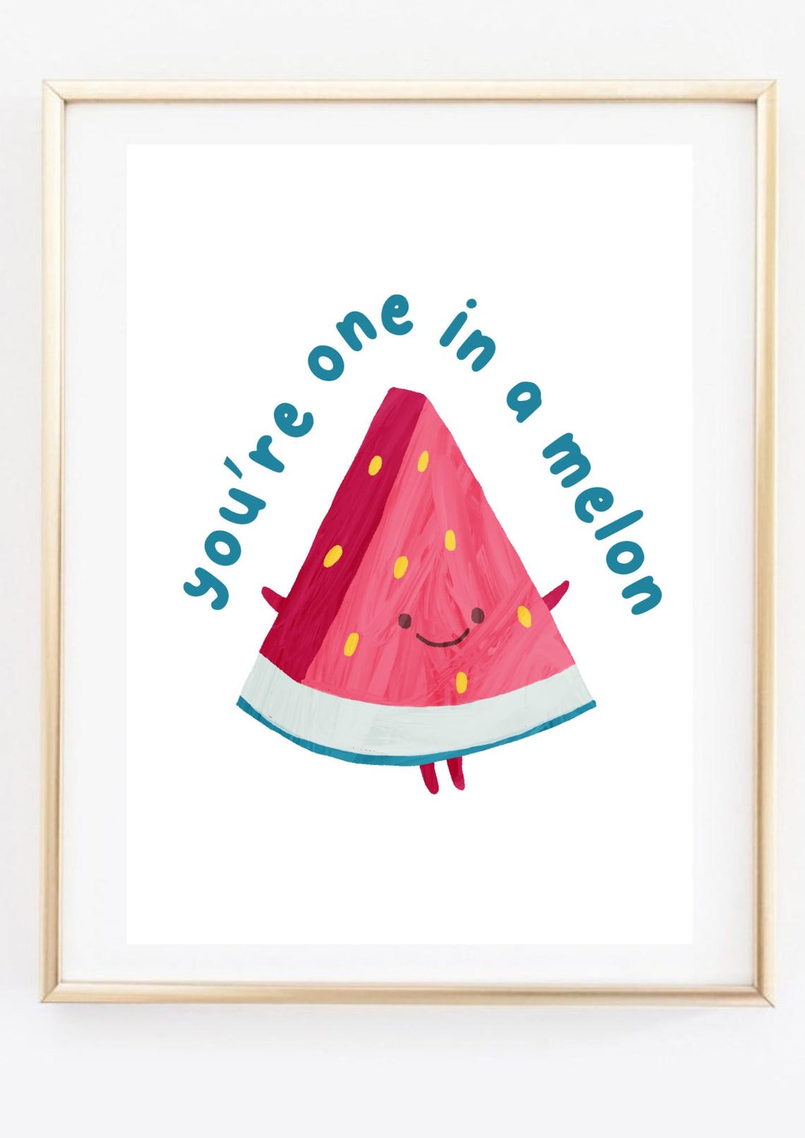 You Are One In A Melon Cute Smiling Watermelon Slice Kids Wall Print - Image 2