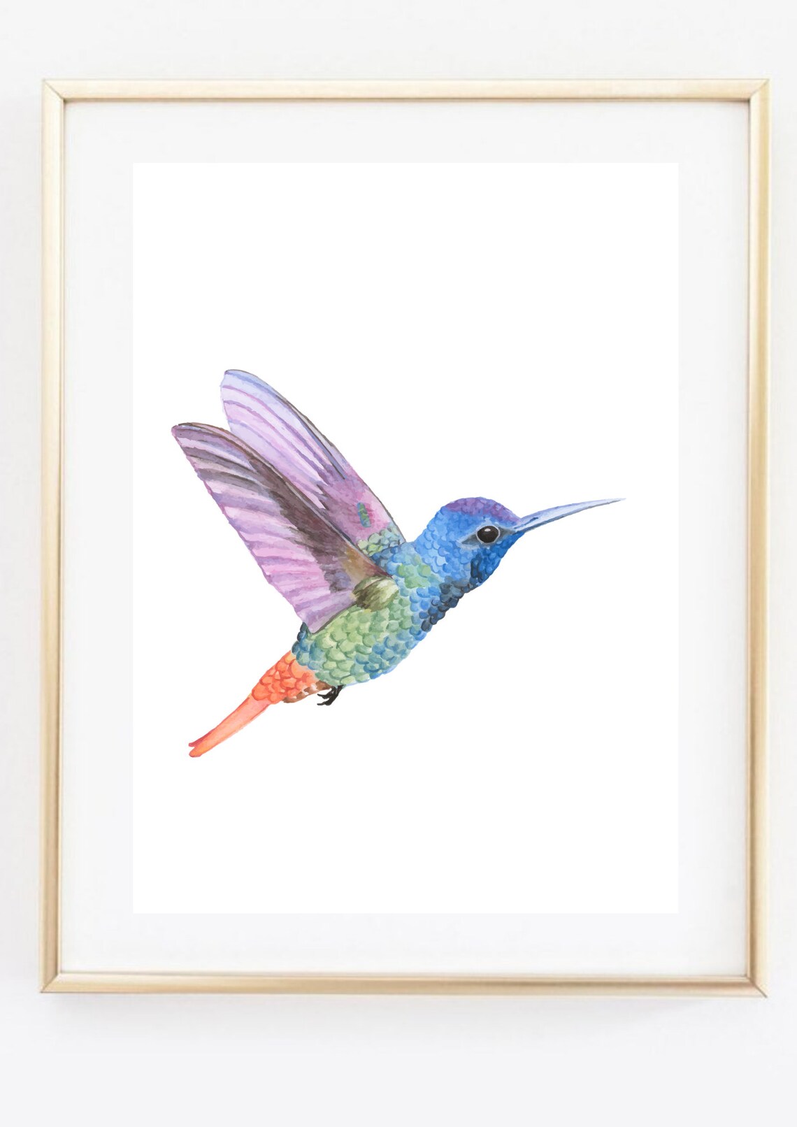 Hummingbird Watercolor Blue Green Purple Bird In Flight Animal Poster - Image 2