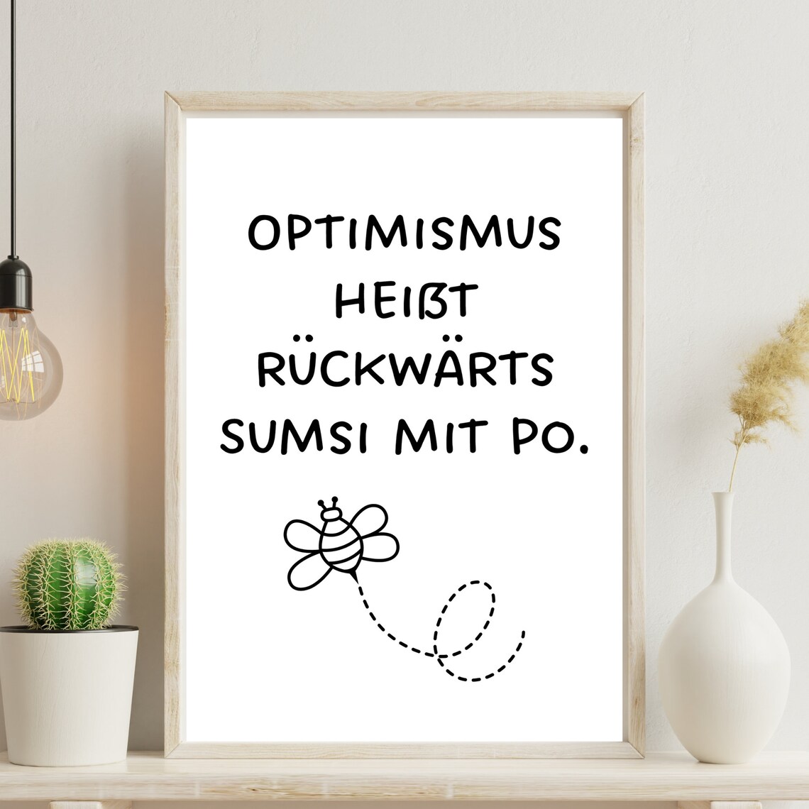 Optimism Backwards Saying Humor Bee Typography Art Print