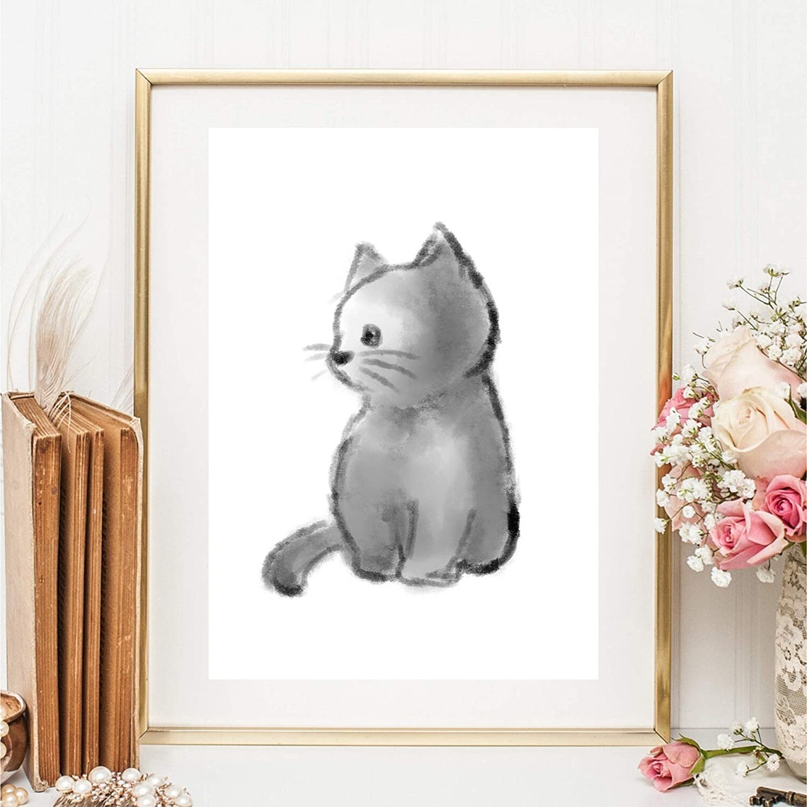 Din A4 Picture Art Print Without Frame Cute Cat Cat Love Tomcat Black Watercolor Ink Poster Gift - Image 2