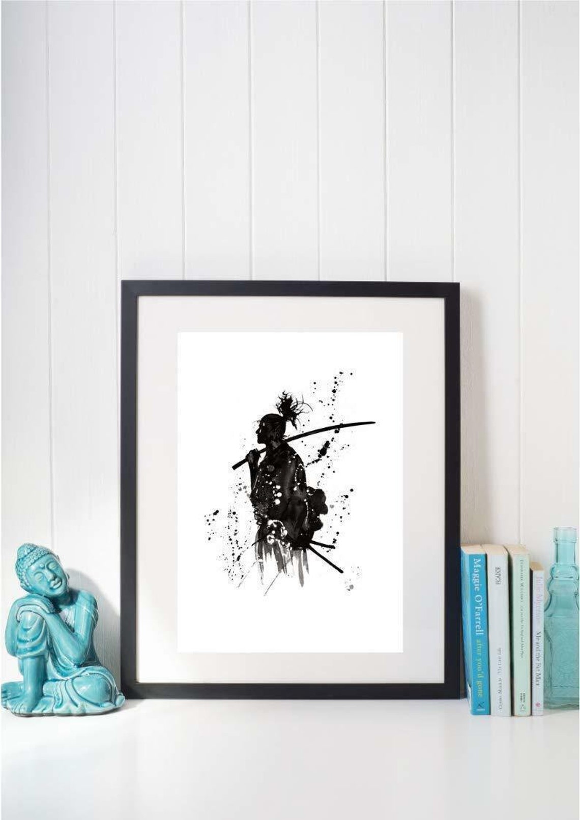 Samurai Warrior Ink Splash Japanese Katana Watercolor Art Print - Image 2