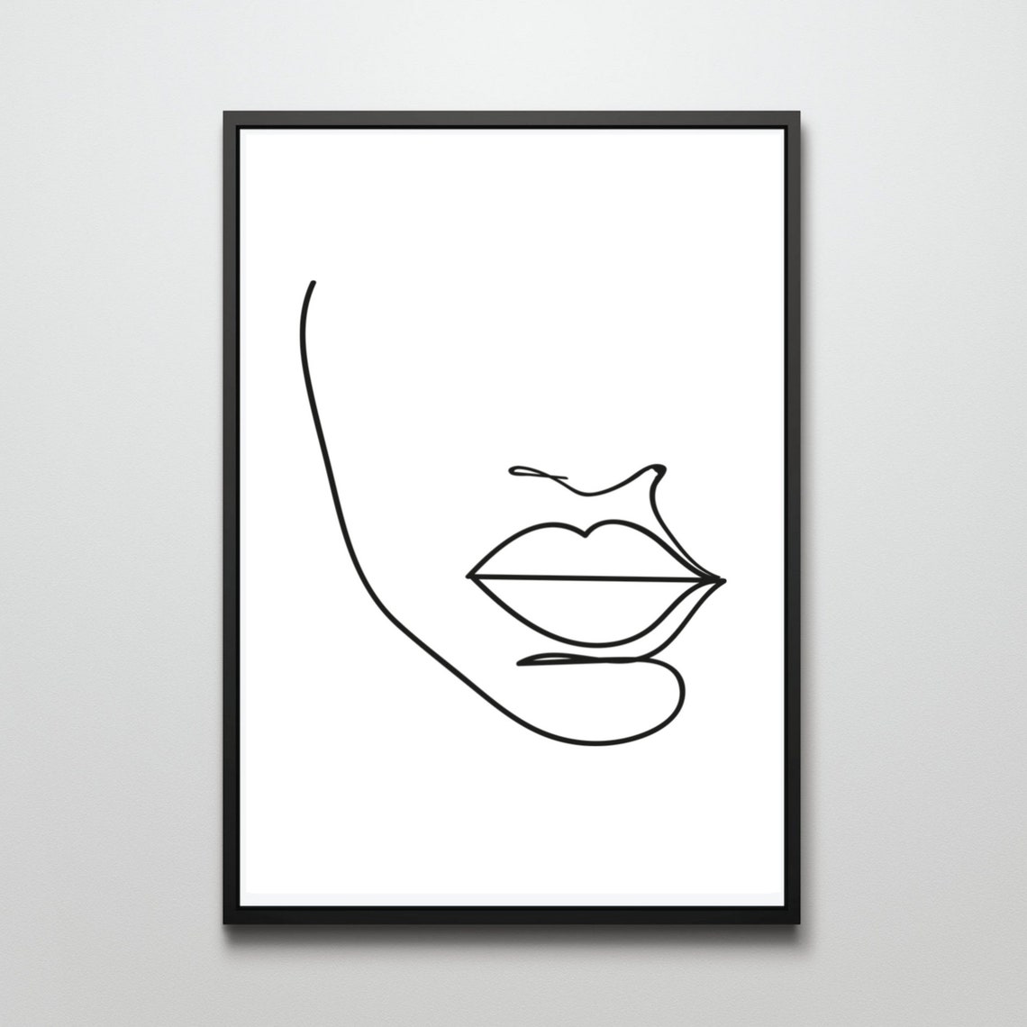 Minimalist Lips Line Drawing Modern Face Art Illustration Poster - Image 2