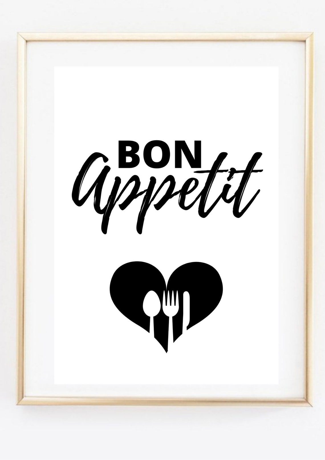 Bon Appetit Script Kitchen Poster with Cutlery Heart Dining Room Decor - Image 3