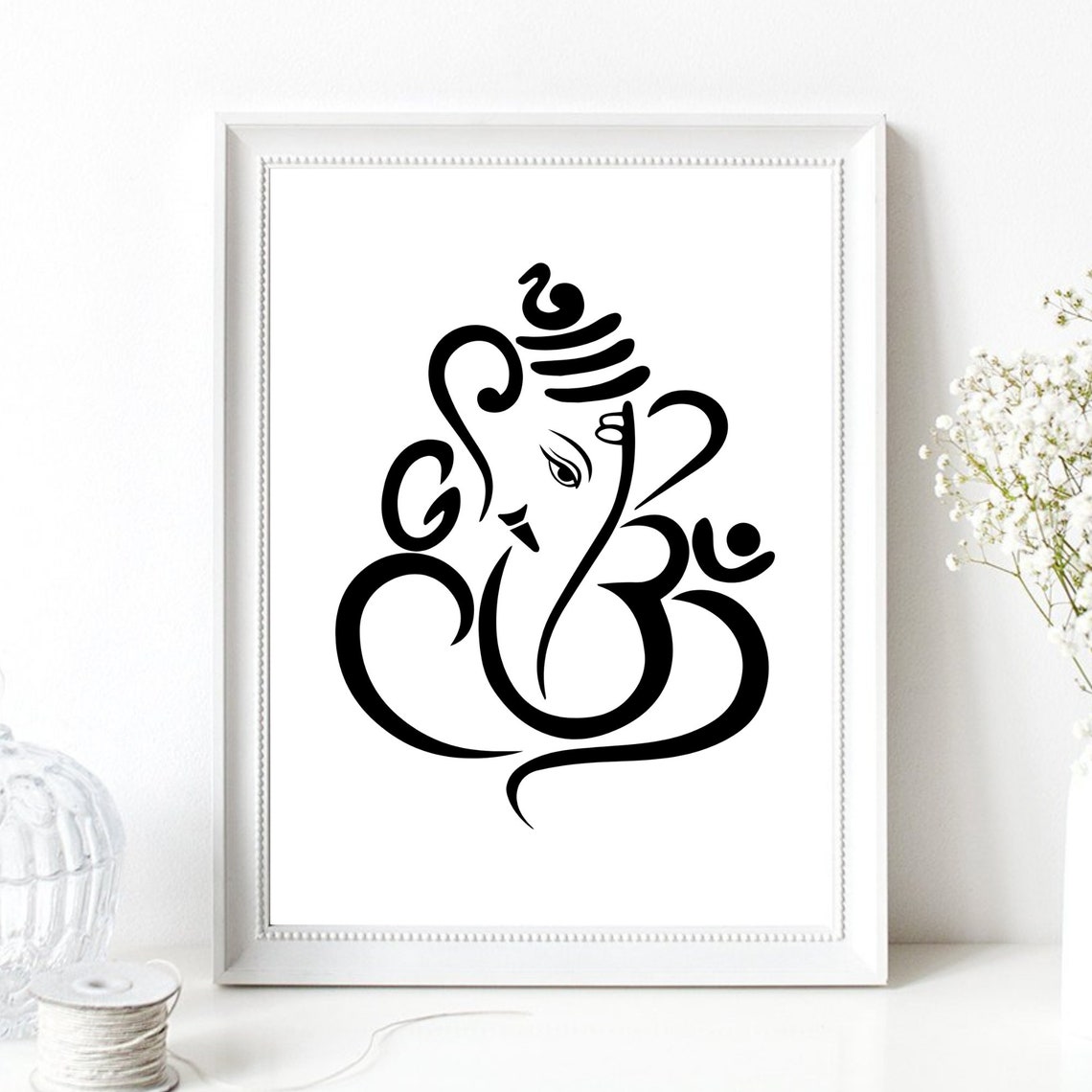 Ganesha Om Calligraphy Line Art Hindu Elephant God Spiritual Poster - Image 3