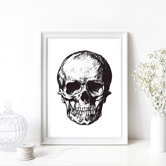 Skull Graphic Print Black White Gothic Halloween Skeleton Wall Art Poster