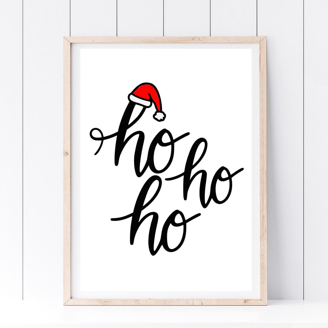 Ho Ho Ho Christmas Santa Hat Script Calligraphy Holiday Wall Art - Image 3