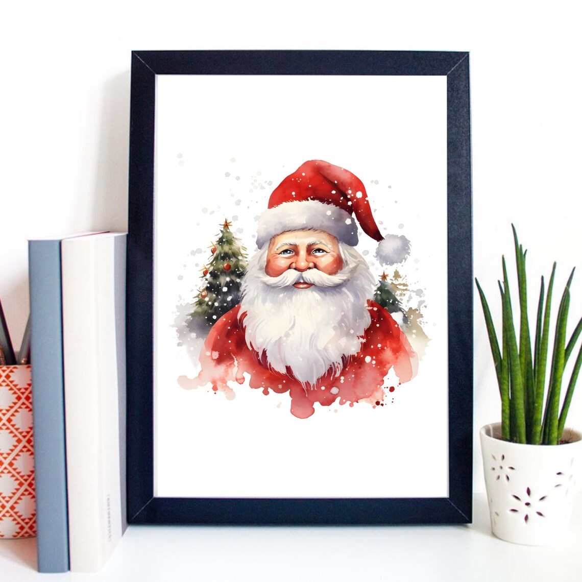 Jolly Santa Claus Watercolor Christmas Tree Holiday Cheer Poster - Image 2
