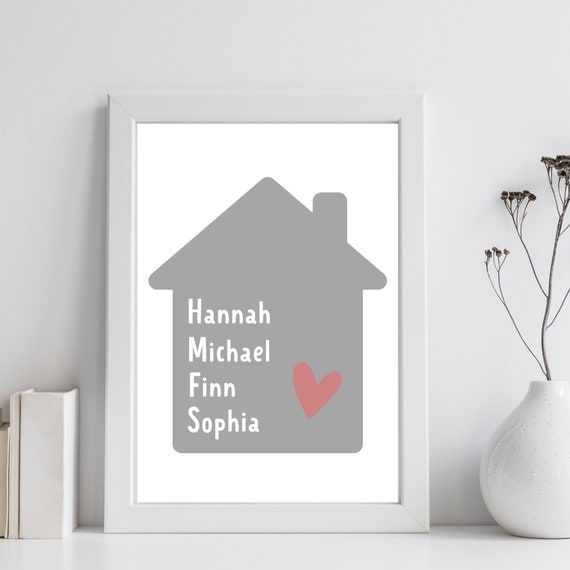 Din A4 Art Print Without Frame Poster Personalized Family House Family Poster Heart Name Personal Gift Home Apartment