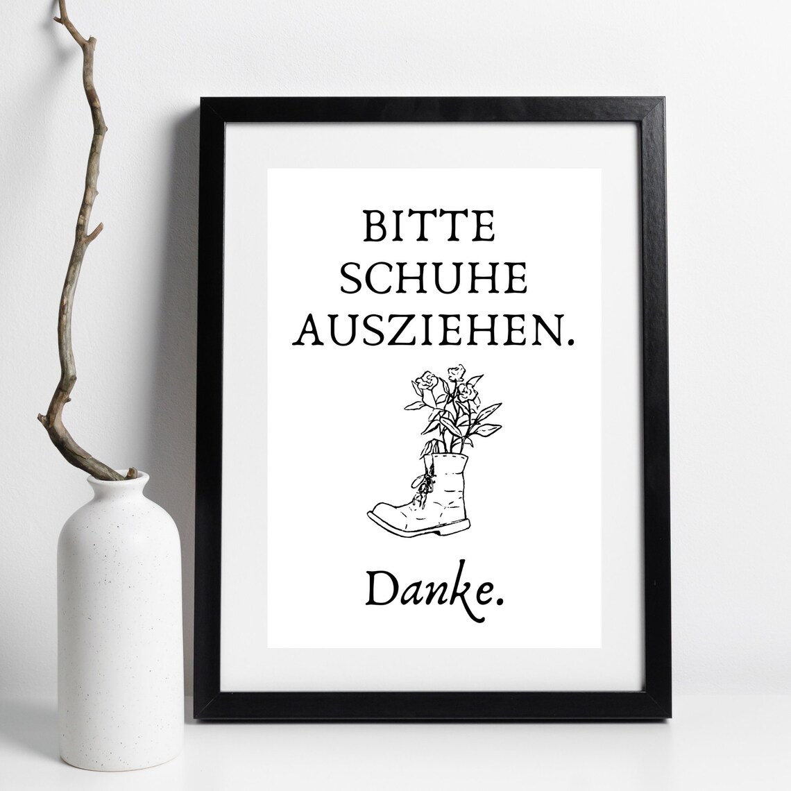 Please Take Off Shoes German Entrance Sign Boot Flowers Wall Print - Image 3