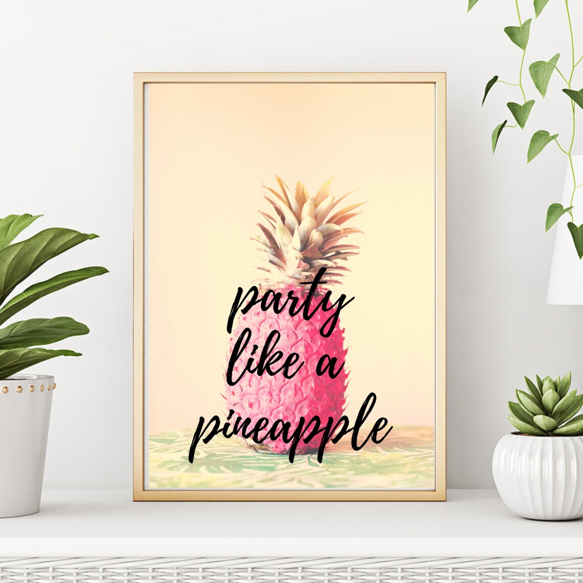 Party Like a Pineapple Pink Summer Tropical Quote Wall Art Print - Image 2
