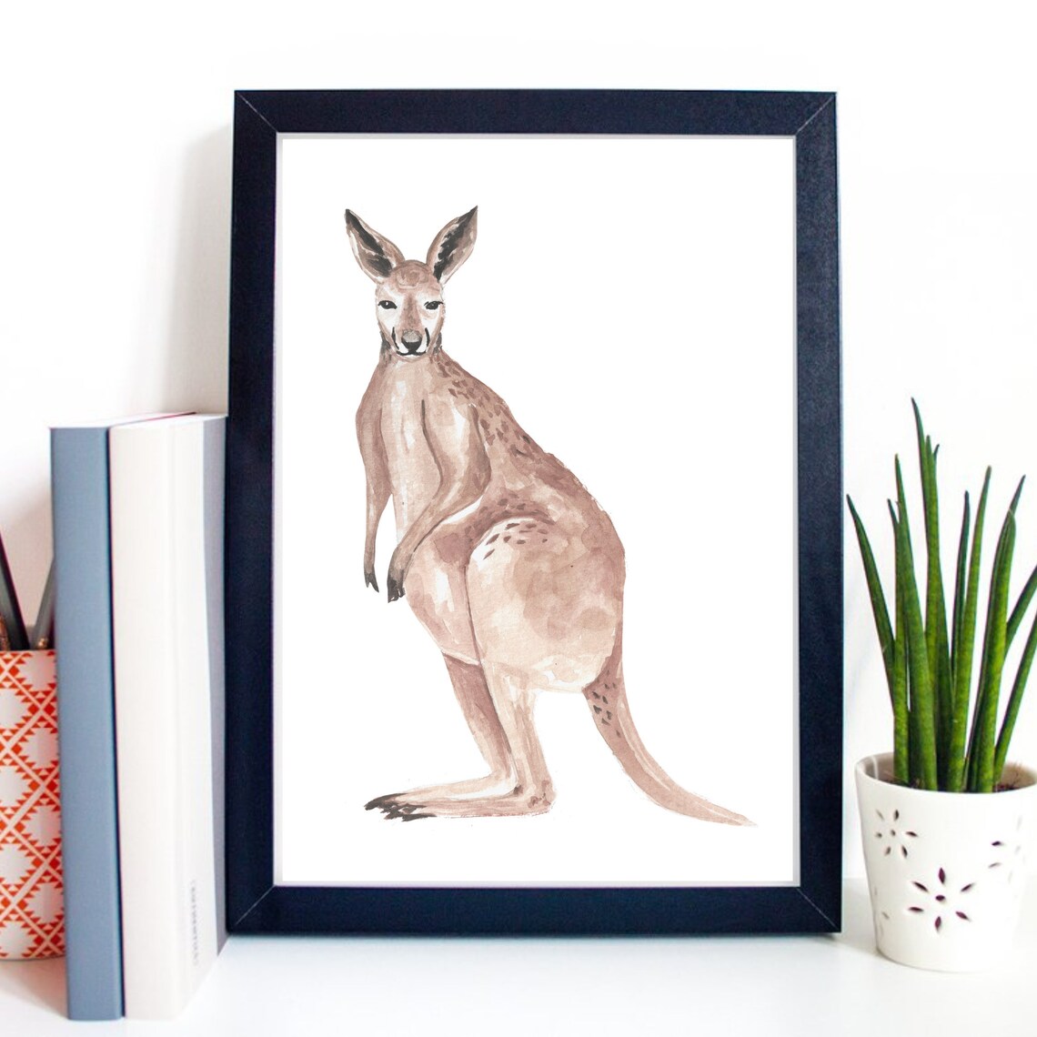 Kangaroo Australian Wildlife Watercolor Minimalist Nature Wall Art Print - Image 3