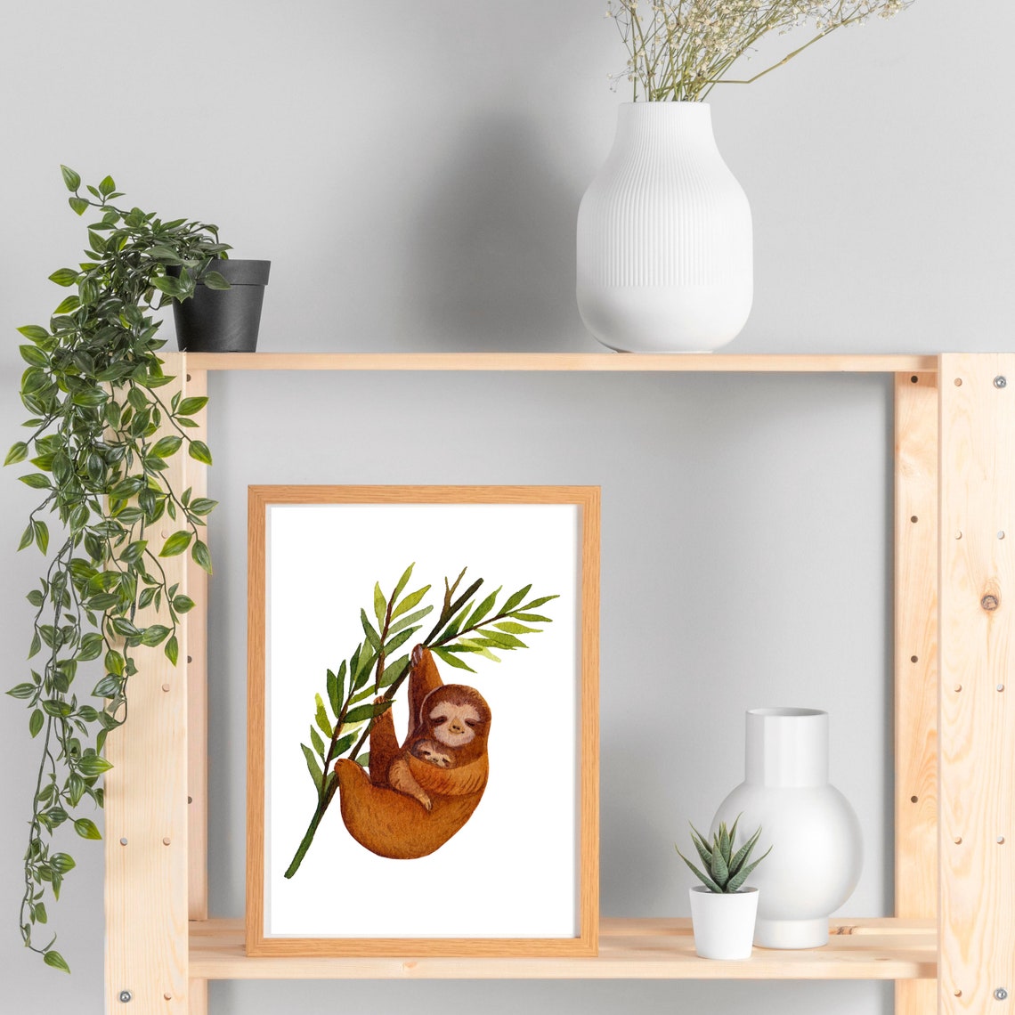 Din A4 Art Print Without Frame Cute Sloth With Baby Nature Watercolor Image Print Poster Image - Image 3
