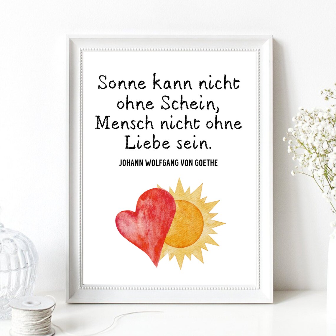 Sunshine And Love Goethe Quote Heart Watercolor Inspirational Art Poster - Image 2