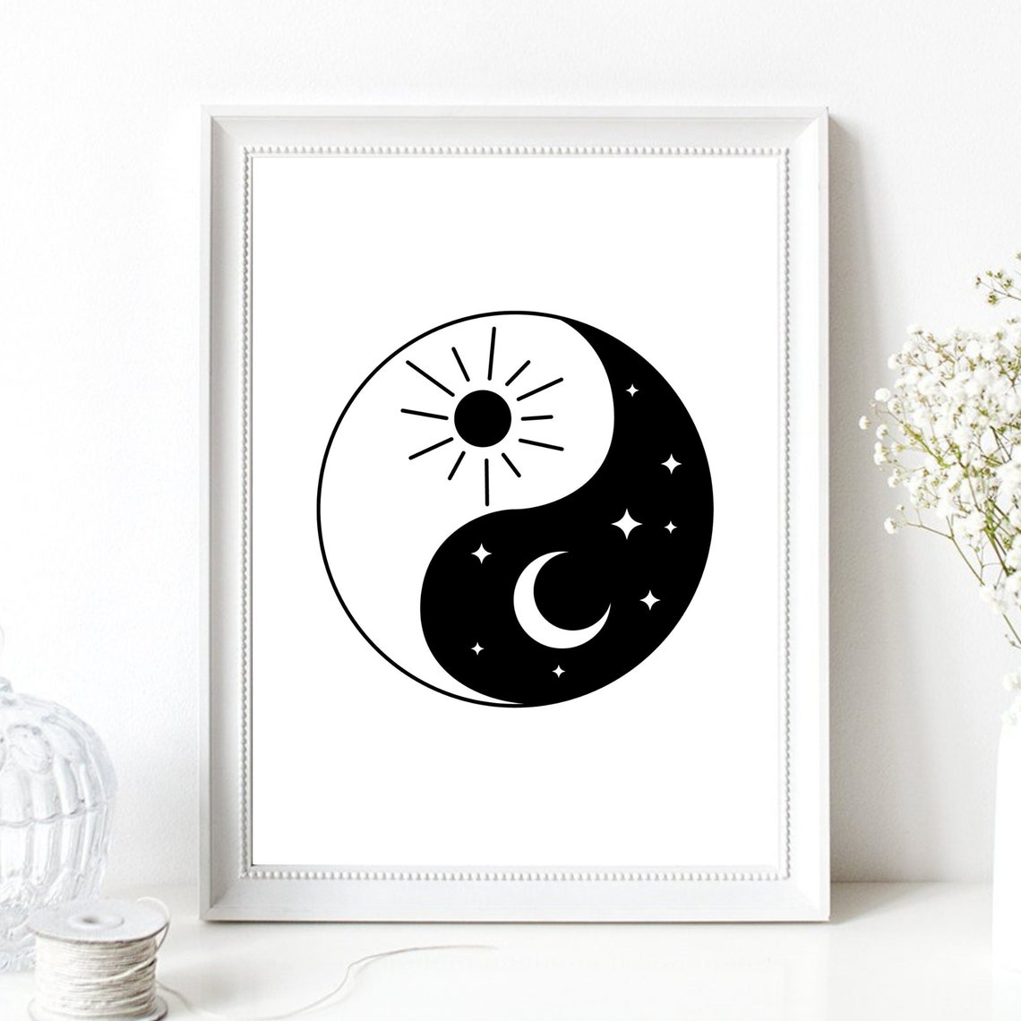 Yin Yang Sun Moon Day Night Balance Black White Zen Symbol Poster - Image 2
