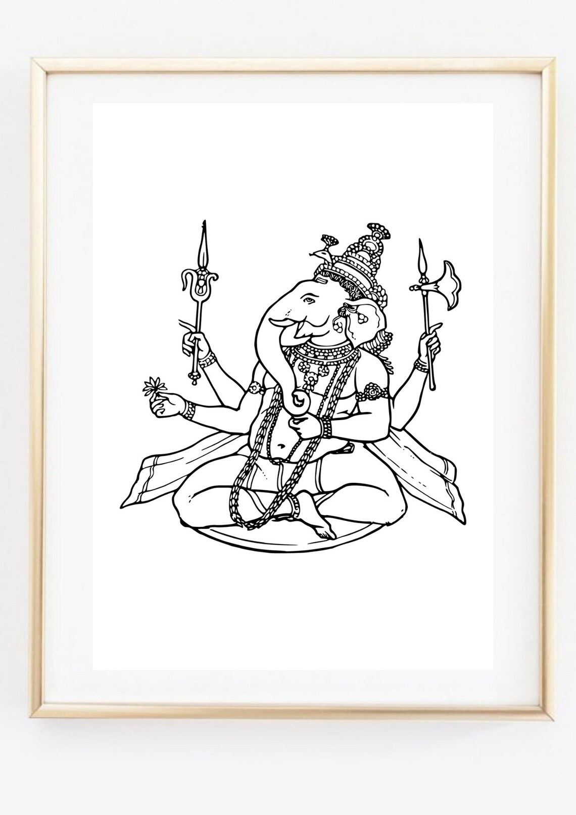 Hindu God Ganesha Seated Elephant Head Black Line Art Spiritual Print - Image 2