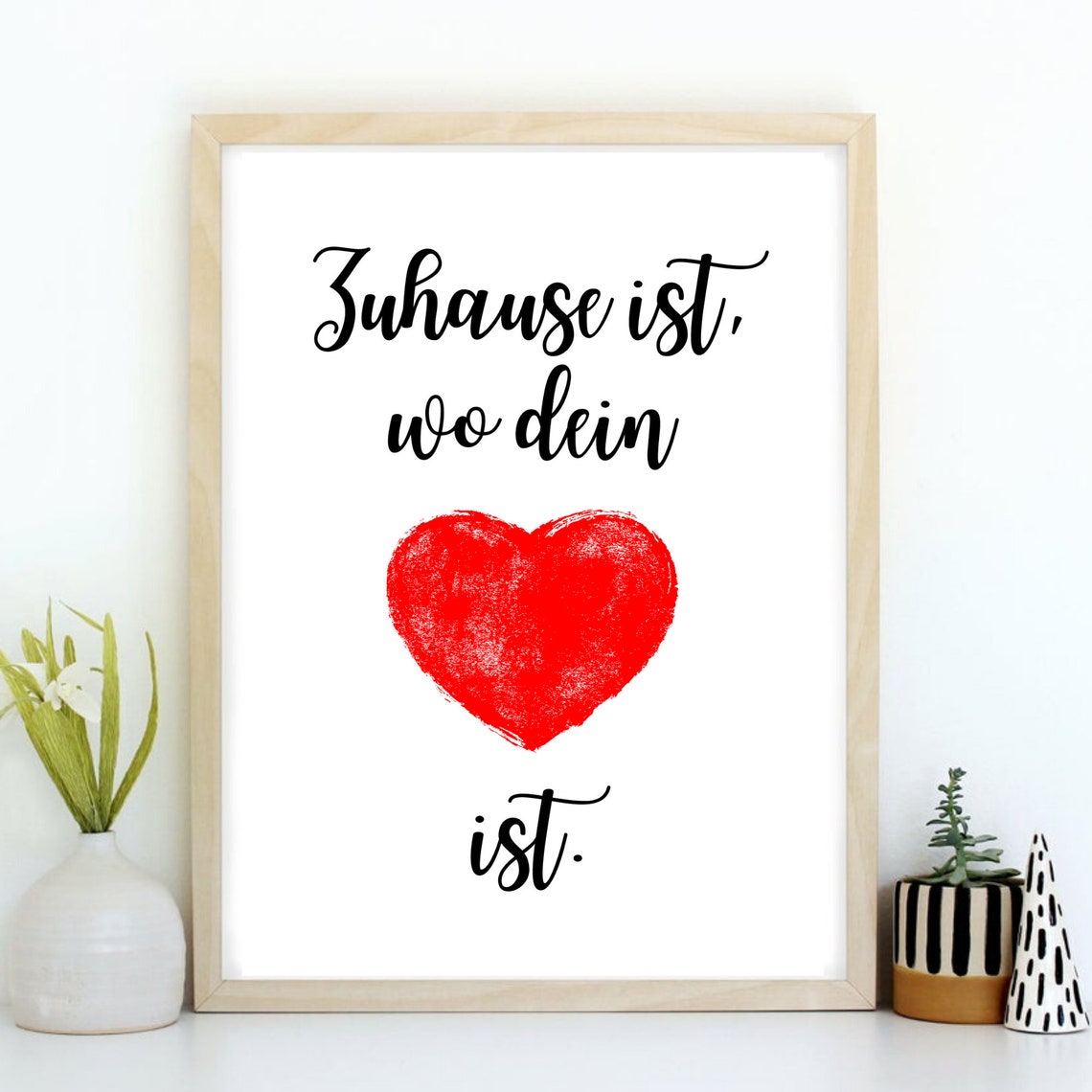 Home Is Where Your Heart Is German Quote with Big Red Heart Poster - Image 2