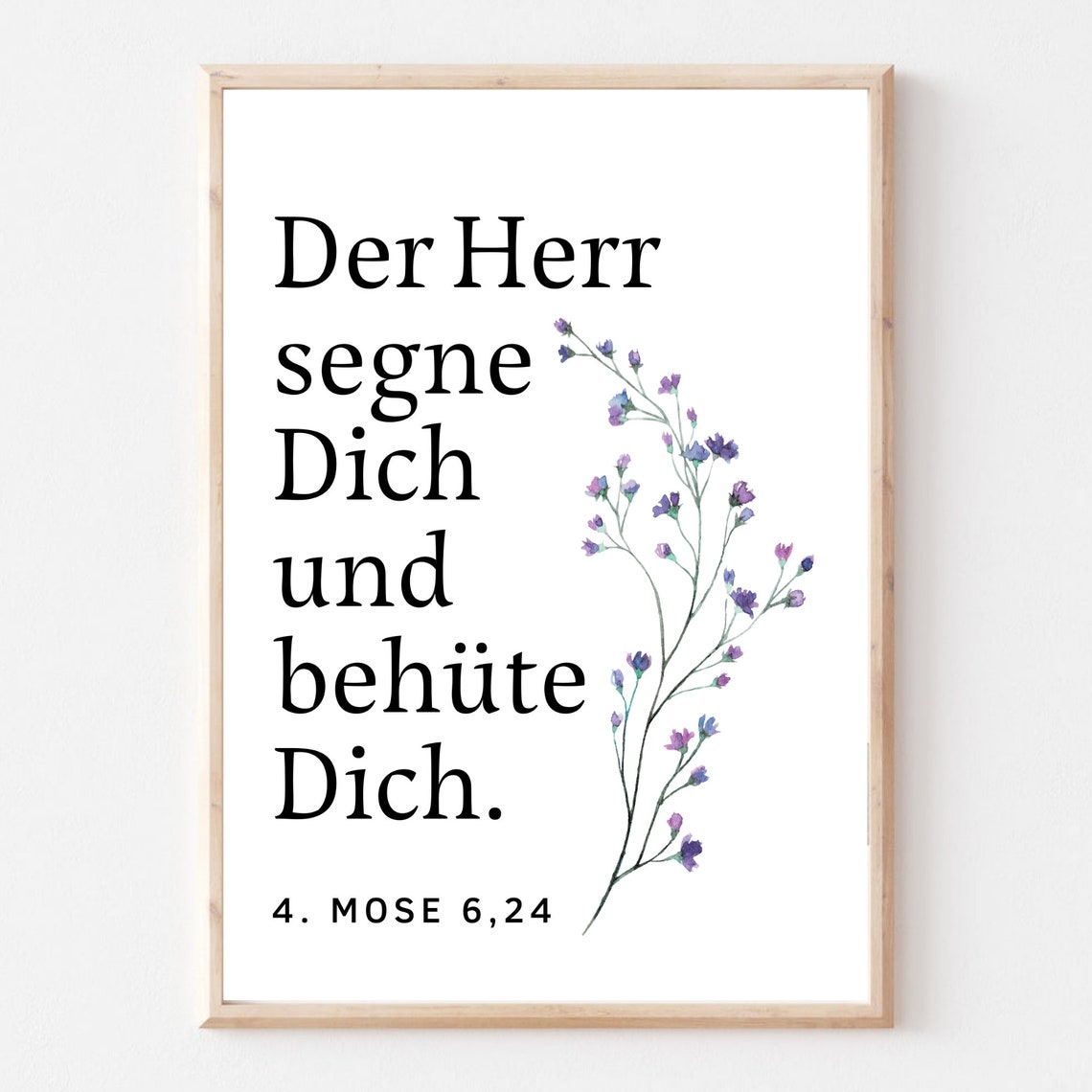 Bible Verse German Blessing Numbers Watercolor Flowers Poster - Image 3