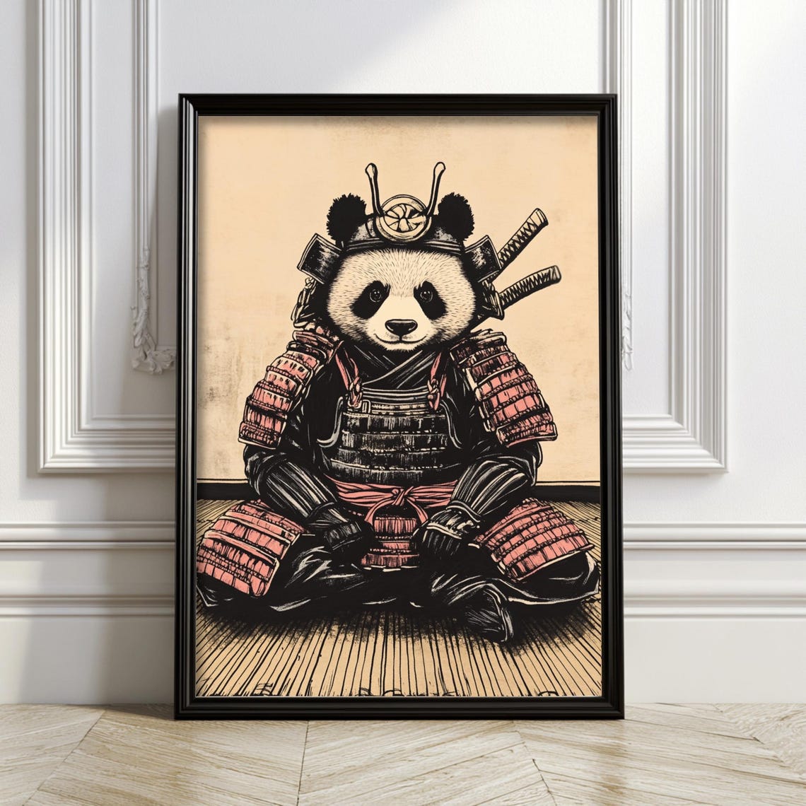 Samurai Panda Warrior Armor Katana Vintage Japanese Funny Poster