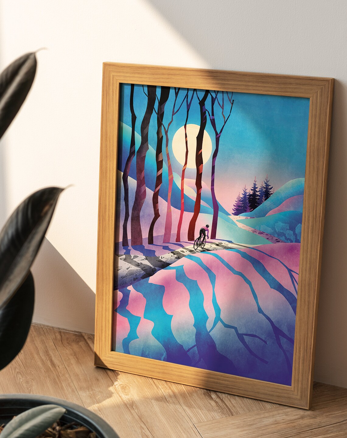 Winter Night Cycling Through Snowy Forest Moonlight Poster for Cyclists - Image 4