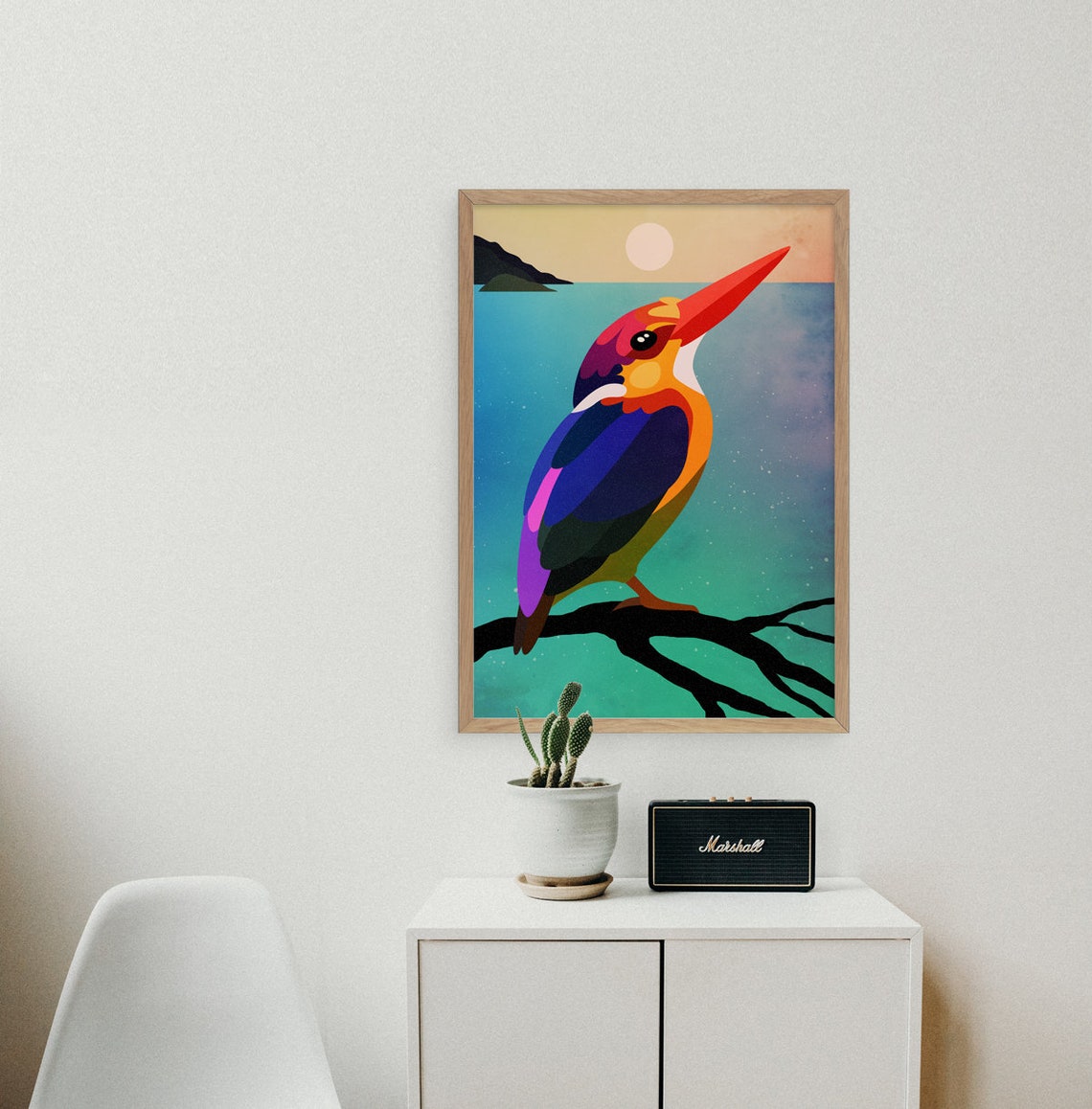 Colorful Kingfisher Bird Geometric Illustration Teal Ocean Art Poster - Image 4