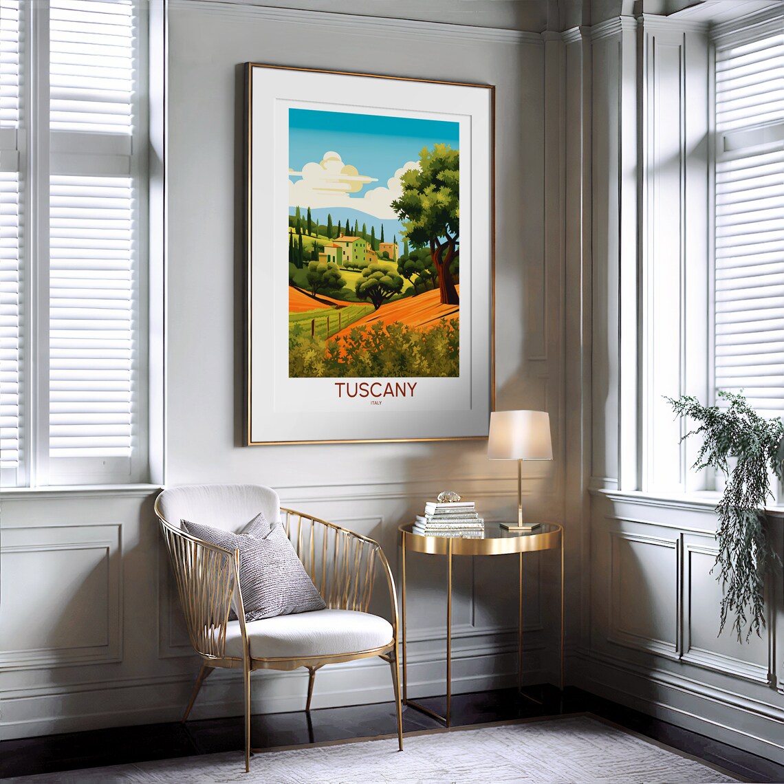 Tuscany Italy Sunlit Villa Olive Trees Golden Countryside Poster - Image 2