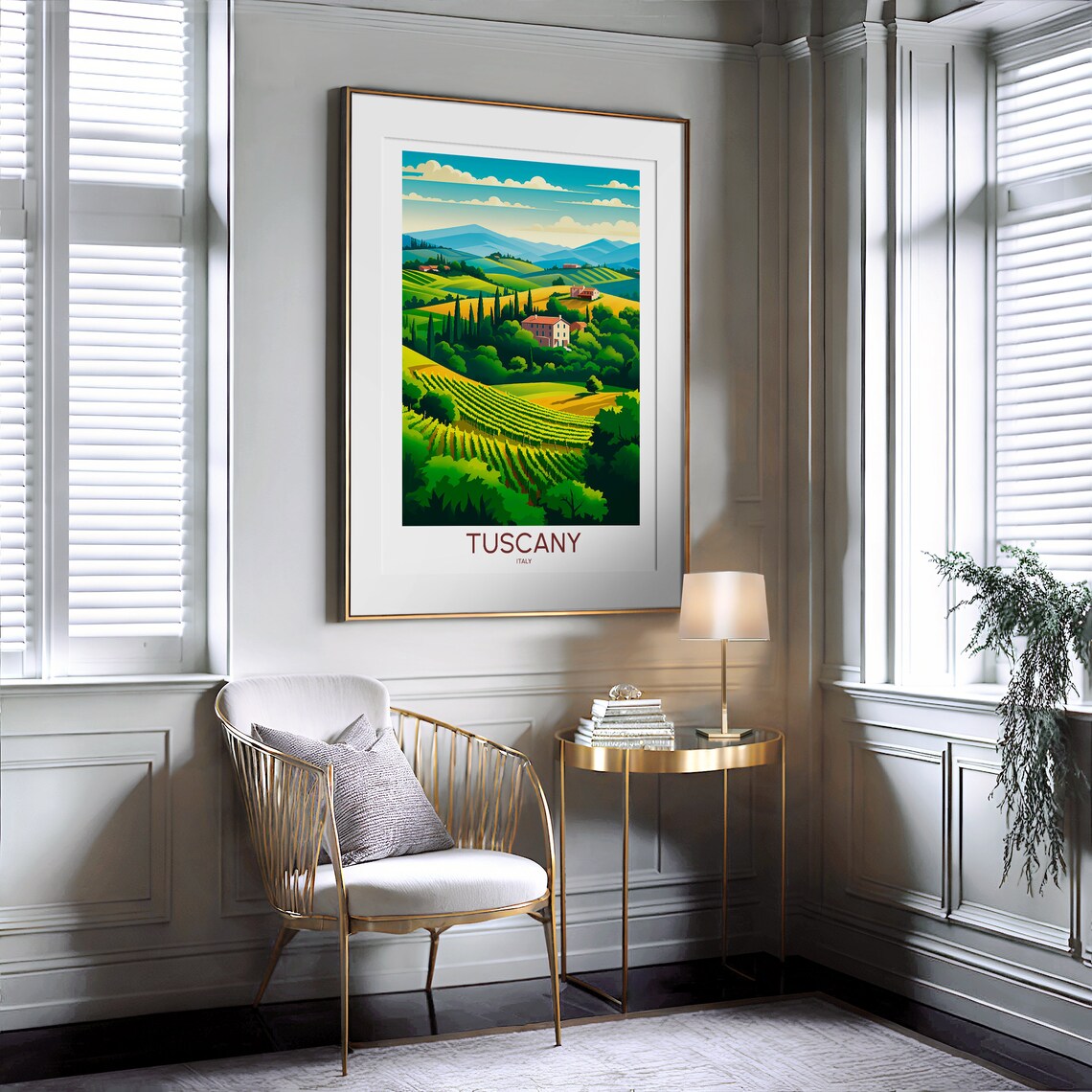 Tuscany Italy Rolling Vineyard Hills Cypress Trees Vintage Poster - Image 2