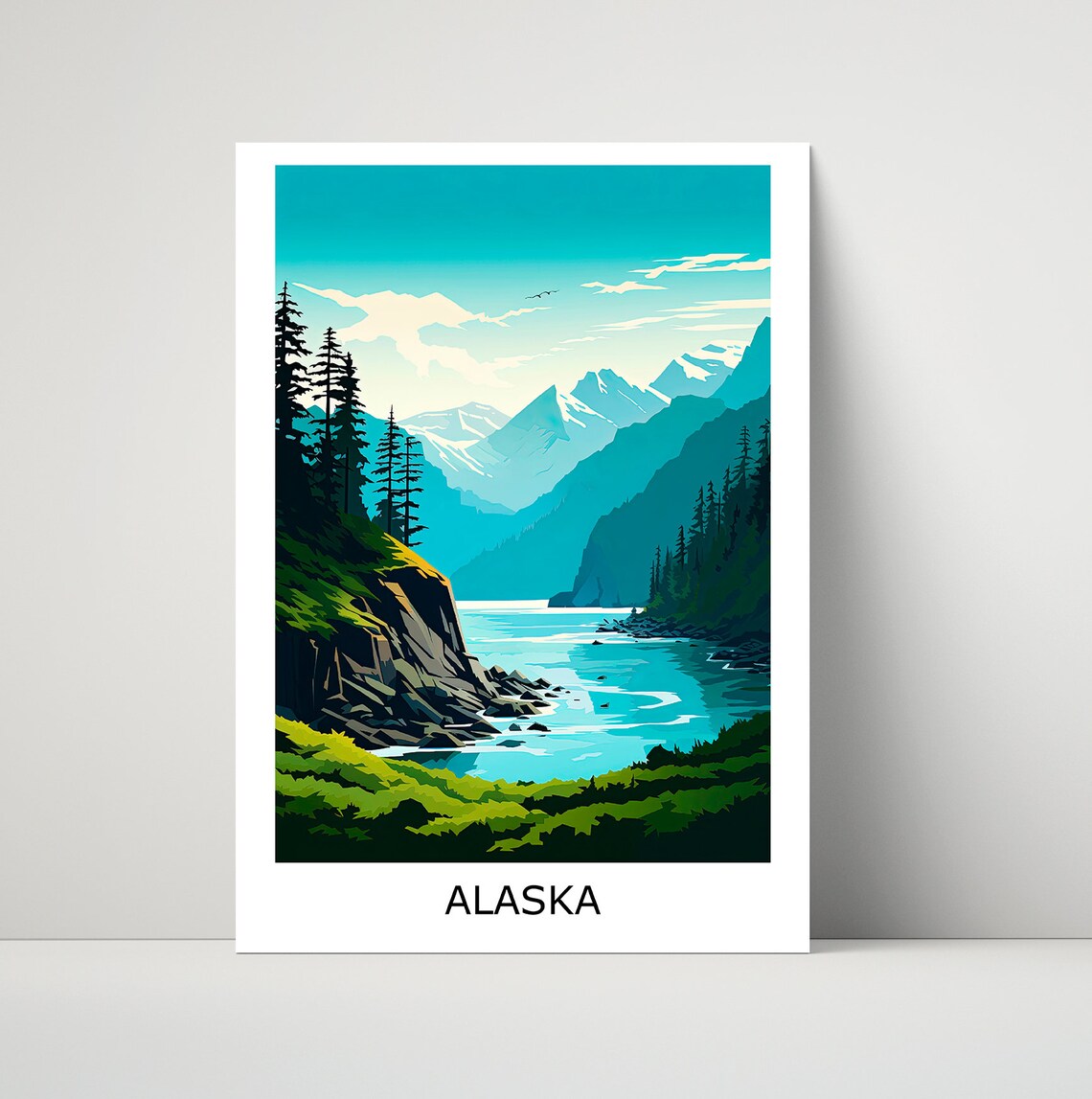 Alaska Mountain Inlet Fjord Coastal Landscape Travel Art Poster
