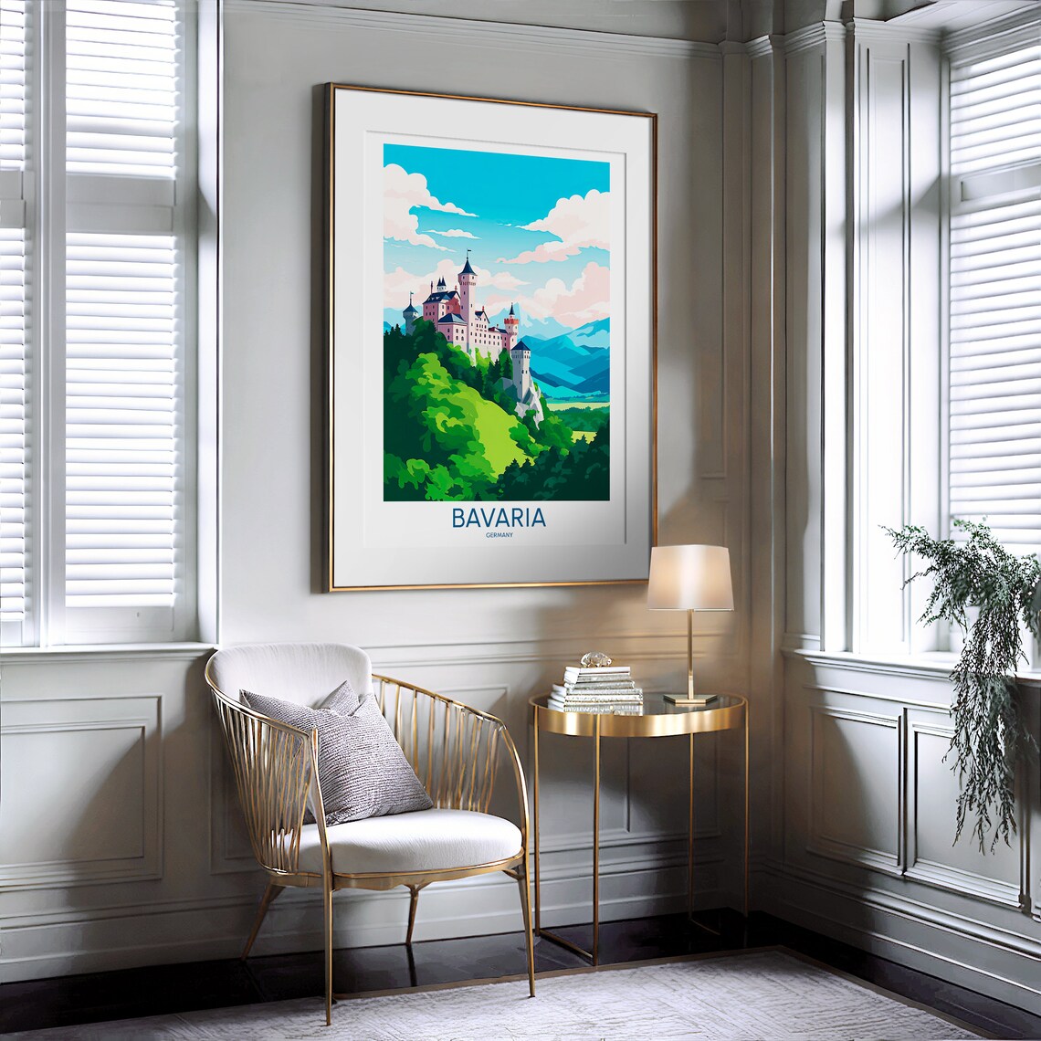 Bavaria Germany Hilltop Castle Alpine Mountains Travel Poster - Image 2