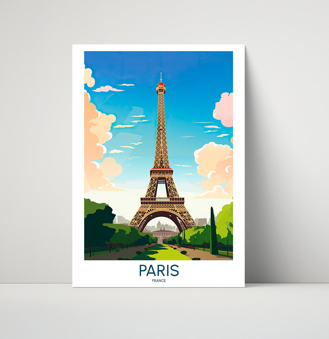Paris France Eiffel Tower Champ de Mars Garden Travel Poster