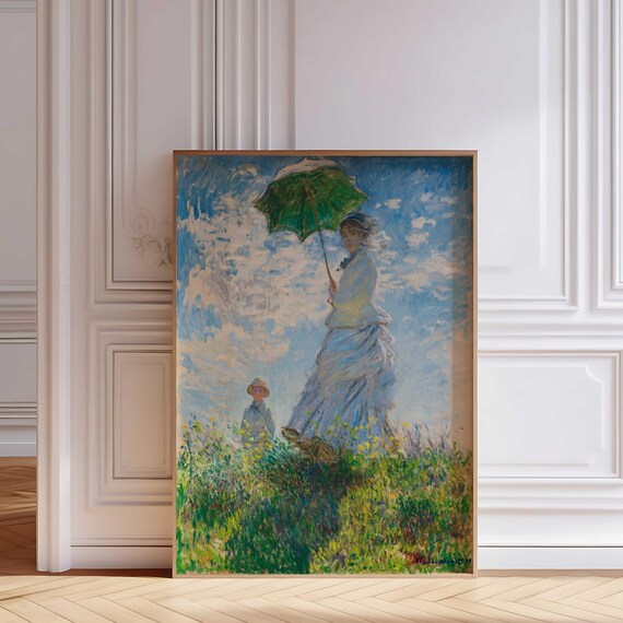 Monet Woman with a Parasol 1886 Flowing Dress Windy Meadow Artwork Poster
