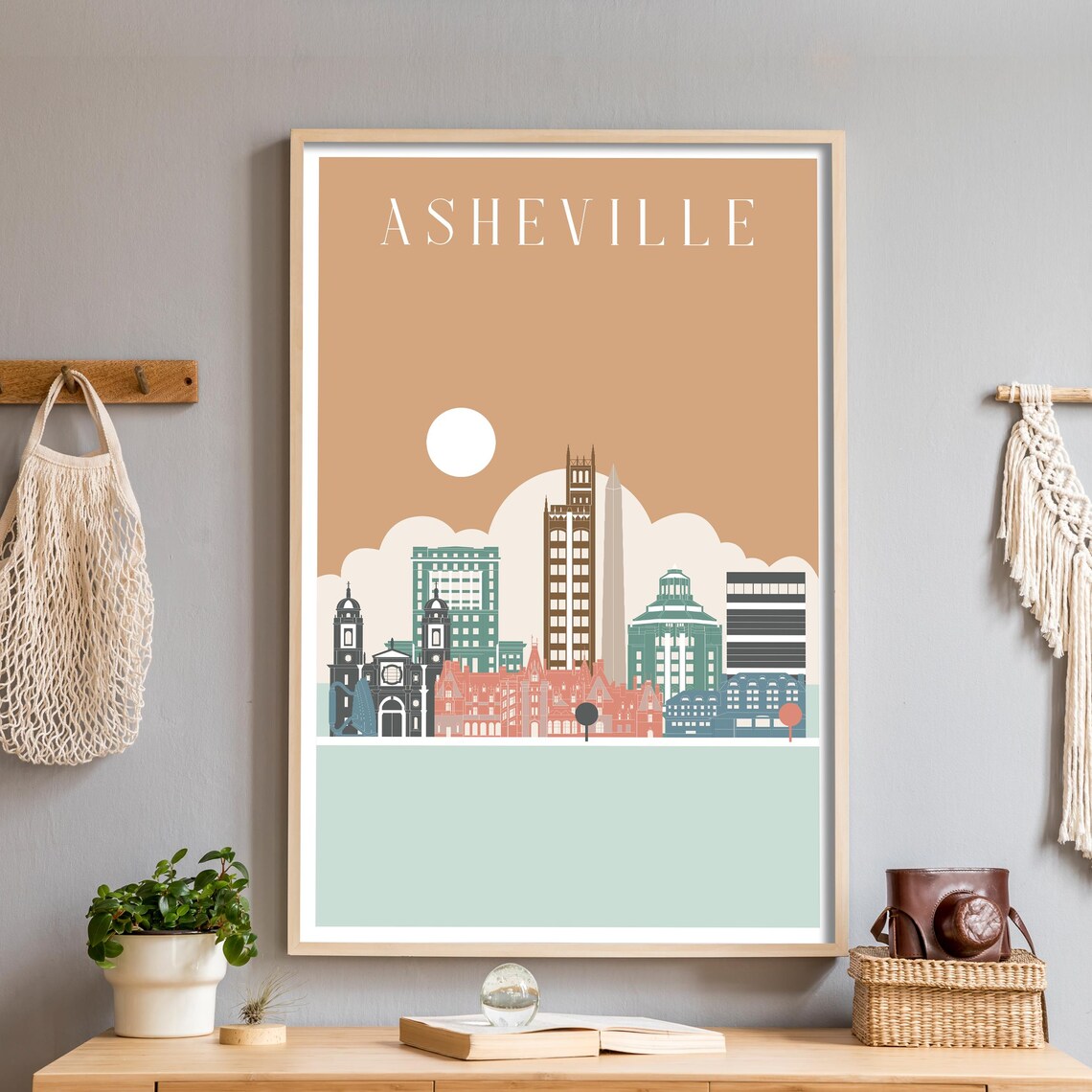 Asheville North Carolina Illustrated Skyline Silhouette Travel Poster